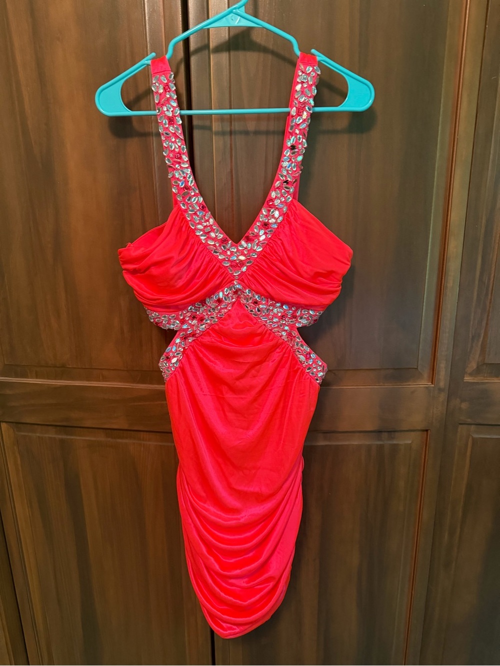 Deb Red Embellished Cutout Prom Dress